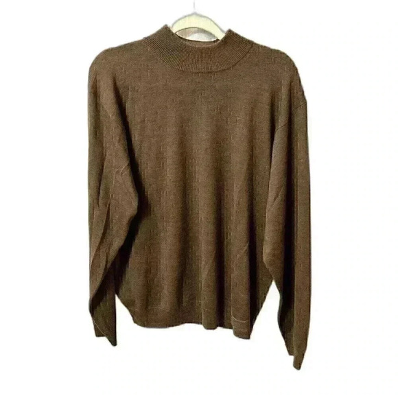 Mazzoni Mens Lg Brown Mock Neck Long Sleeve Acrylic Wool Sweater Lightweight - Picture 1 of 8